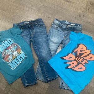 Bgosh 2 skinny blue jeans & 2 Oshkosh t-shirts size 3t